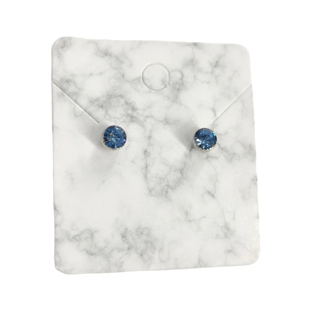 Round Silver Stud Earrings With Blue Crystal